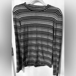 Black & White Striped Mock-neck Long Sleeve Shirt | Forever 21